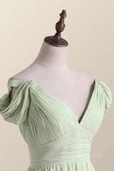 Homecoming Dress Green, Empire Sage Green Chiffon Pleated V Neck Bridesmaid Dress