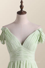 Homecomming Dresses Green, Empire Sage Green Chiffon Pleated V Neck Bridesmaid Dress