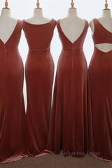 Prom Dress On Sale, English Rose Velvet Mismatched Bridesmaid Dress