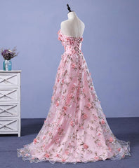 Homecoming Dress Idea, Pink Tulle 3D Flowers Long Prom Dress, Pink Evening Dress