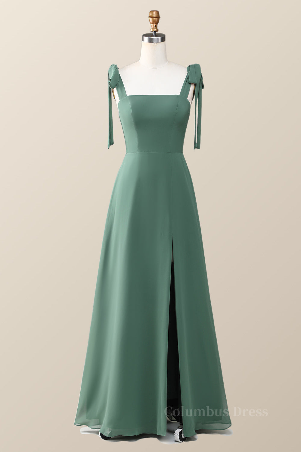 Formal Dresses Lace, Eucalyptus Square Neck Long Bridesmaid Dress