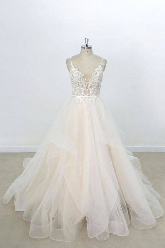 Wedding Dresses Long, Eye-catching Appliques Tulle A-line Wedding Dress