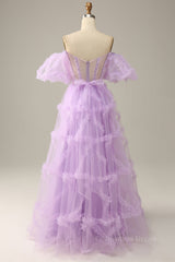 Party Dress Lace, Fairytale Lavendere Off the Shoulder Princess Gown