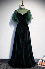 Formal Dress Lace, Fashionable Dark Green Velvet Long Party Gown, Green Bridesmaid Dress