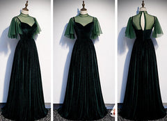 Formal Dresses Ballgown, Fashionable Dark Green Velvet Long Party Gown, Green Bridesmaid Dress