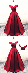 Party Dresses 2031, Fashionable Dark Red Satin Simple Off Shoulder Prom Dress, Red Party Dress Evening Dress