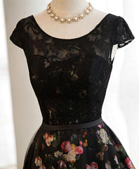 Homecoming Dresses Simpl, Black Lace Floral Patterns Long Prom Dress, Black Evening Dress