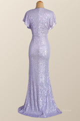 Formal Dresses Black, Flare Sleeves Lavender Sequin Mermaid Party Dress