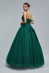 Formal Dress Long Elegant, Dark Green Lace Up Beading Long Prom Dresses