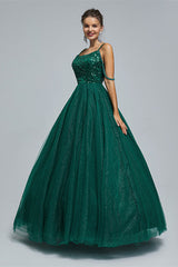 Formal Dresses Nearby, Dark Green Lace Up Beading Long Prom Dresses