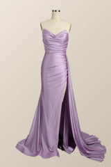 Homecoming Dresses Simpl, Sweetheart Lilac Ruched  Mermaid Long Formal Dress