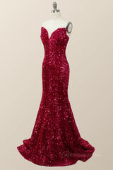 Party Dresses Website, Fuchsia Sequin Strapless Mermaid Long Formal Dress