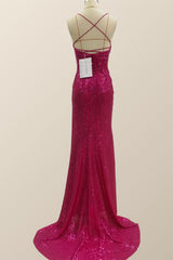 Prom Dresses Website, Fuchsia Sequin Mermaid Long Party Dress