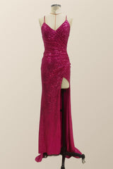 Prom Dresses Designs, Fuchsia Sequin Mermaid Long Party Dress