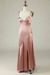 Prom Dress Shiny, Empire Rose Gold Floor Length Bridesmaid Dress