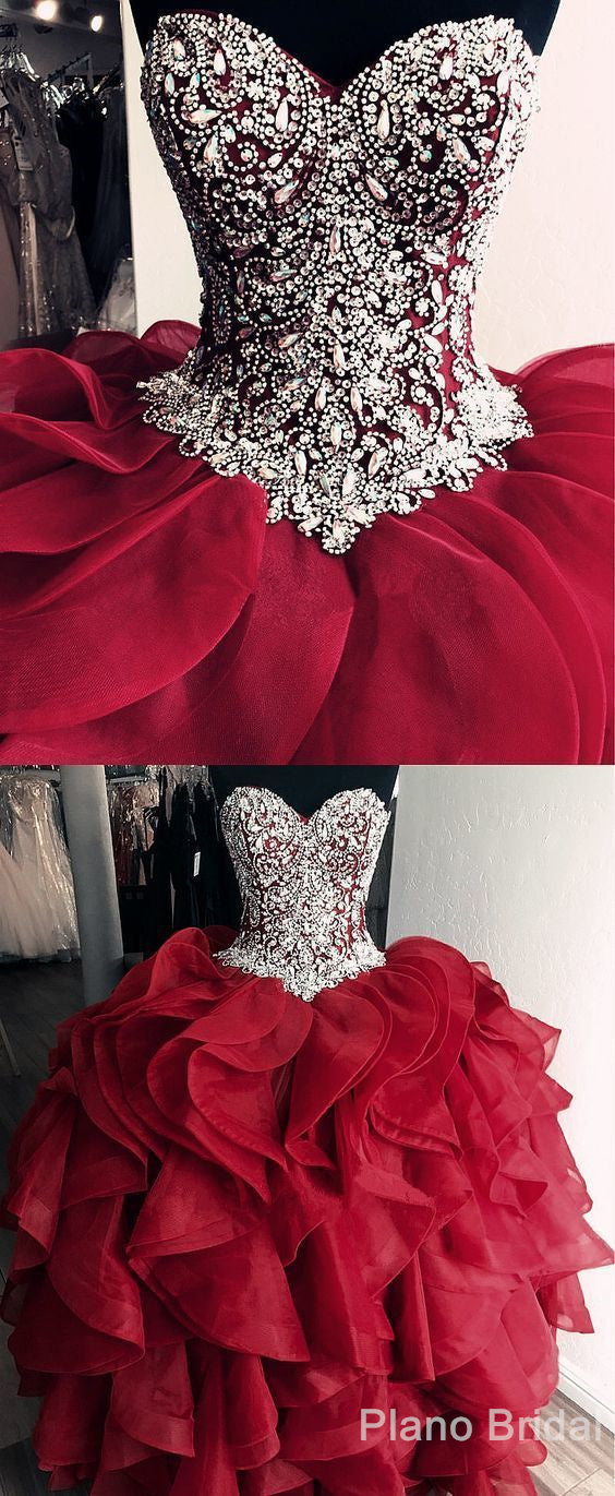 Bridesmaid Dresses 3 26 Length, Burgundy Quinceanera Dress, Ball Gowns Crystal Beaded Bodice Corset