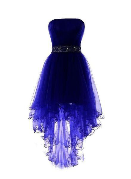Bridesmaid Dress Green, Royal Blue Tulle High Low Scoop Homecoming Dresses, Blue Party Dress