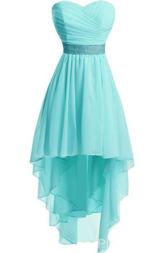 Bridesmaides Dresses Green, Women Strapless Lace Up Back Sexy High Low Chiffon Dress