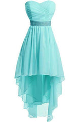 Bridesmaides Dresses Green, Women Strapless Lace Up Back Sexy High Low Chiffon Dress