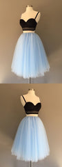 Prom Dress Emerald Green, Two Piece Spaghetti Strap Tulle Homecoming Dress
