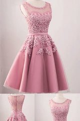 Formal Dresses Size 36, elegant Pink Tulle Short Appliques Girl Homecoming Dresses