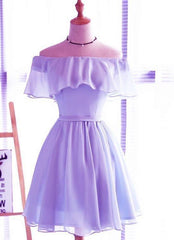 Elegant Dress, Lavender Chiffon Off Shoulder Short Bridesmaid Dresses, Cute Homecoming Dress, Lovely Party Dresses