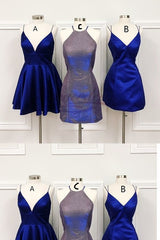 Party Dress For Wedding, Spaghetti Strap V Neck Royal Blue Short Homecoming Dresses
