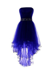 Bridesmaids Dresses Green, Royal Blue Tulle High Low Scoop Homecoming Dresses, Blue Party Dress