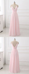 Party Dresses Stores, pink v neck chiffon long prom dress evening dress