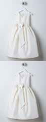 Wedding Guest Dress, Simple Ivory V Neck Sleeveless A Line Satin Flower Girl Dresses With Bowknot