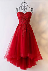 Formal Dresses Fall, Beautiful Tulle High Low Simple Red Lace-up Back Homecoming Dresses