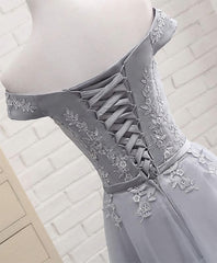 Evening Dresses Yde, Gray A Line Lace Off Shoulder Prom Dress, Lace Evening Dresses