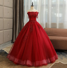Homecoming Dress Beautiful, Glam Wine Red Quinceanera Dress Party Dress, Tulle Long  Embroidered with Flowers Formal Dress