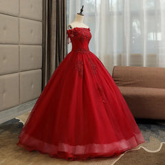 Homecoming Dresses Beautiful, Glam Wine Red Quinceanera Dress Party Dress, Tulle Long  Embroidered with Flowers Formal Dress