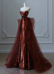 Glam vin rød paljetter og tyll lang festkjole, vin rød aften kjole prom kjole