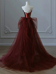 Glam vin rød paljetter og tyll lang festkjole, vin rød aften kjole prom kjole