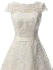 Wed Dresses Vintage, Glamorous Cap Sleeves Covered Button Ribbon Wedding Dresses