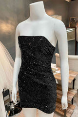 Bridesmaid Dresses Mismatch, Glitter Orange Strapless Sequined Mini Homecoming Dress