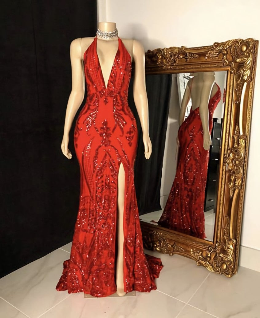 Bridesmaids Dresses Champagne, Glittery Mermaid Red Prom Gown,Floor length Gala Evening Dresses