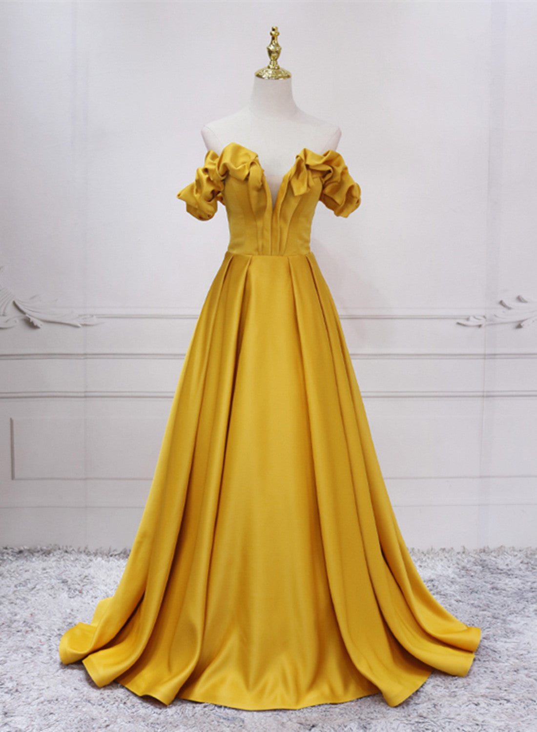 Formal Dress Trends, Gold Satin A-line Sweetheart Long Junior Prom Dress, Floor Length Satin Evening Dress