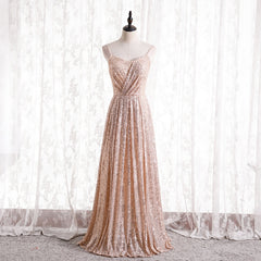 Wedding Theme, Gold Sequins Sweetheart Simple Spaghetti Straps Long Party Dress, Sequins Prom Dress Bridesmaid Dress