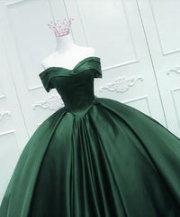 Bridesmaid Dress Green, Gorgeous Ball Gown Green Satin Quinceanera Dress, Green Sweetheart Formal Dress