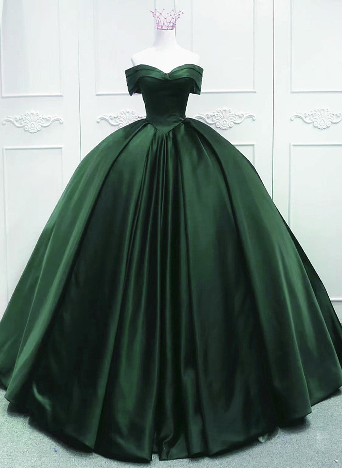 Bridesmaides Dresses Summer, Gorgeous Ball Gown Green Satin Quinceanera Dress, Green Sweetheart Formal Dress