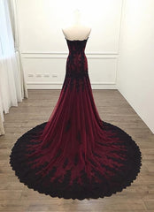 Prom Dresses For 19 Year Olds, Gorgeous Black and Wine Red Mermaid Long Evening Gown Party Dress, Sweetheart Lace Formal Dresses