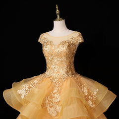 Shirt Dress, Gorgeous Champagne Ball Gown Sweet 16 Gown with Lace, Flowers Lace Formal Dresses