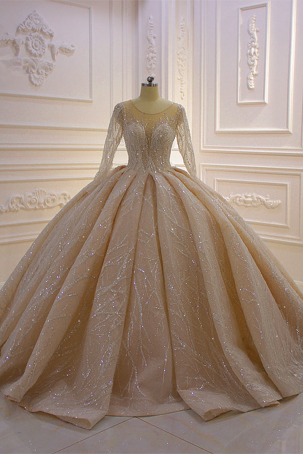 Wedding Dress Lookbook, Gorgeous Long Ball Gown Bateau Crystal Wedding Dress with Sleeves