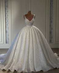 Wedding Dresses Dress, Gorgeous Long Ball Gown Sweetheart Sleeveless Lace Wedding Dress with Ruffles