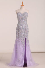 Formal Dresses Elegant, Gorgeous Mermaid Strapless Purple Beaded Long Prom Dresses, Mermaid Purple Beaded Formal Evening Dresses, Purple Ball Gown