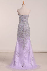 Formal Dresses Ideas, Gorgeous Mermaid Strapless Purple Beaded Long Prom Dresses, Mermaid Purple Beaded Formal Evening Dresses, Purple Ball Gown