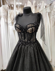 Homecoming Dress Classy Elegant, Gothic Tulle Black Party Dress,Prom Evening Dresses,Glitter A-Line Party Dress,Maxi Corset Dress